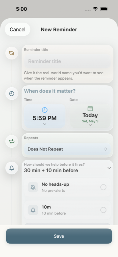 Remylo heads-up reminder options
