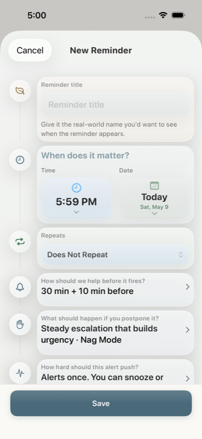 New reminder screen in Remylo